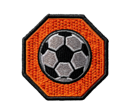Soccer ball patch design for sports enthusiasts and teams on a transparent background, cut out