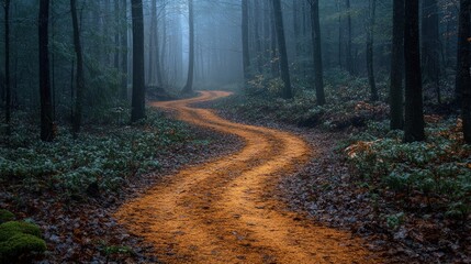 Fototapeta premium Winding path through misty forest