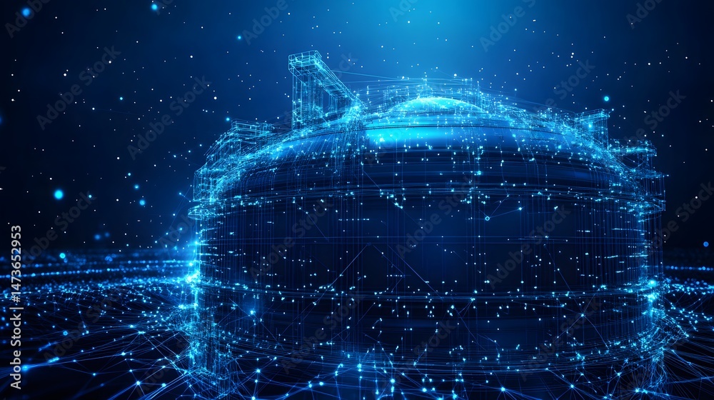 Aufkleber futuristic network visualization featuring a complex, interconnected structure against a dark, starr