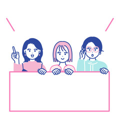 若い女性がお知らせしているイラスト素材