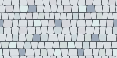 Fototapeta na wymiar Paved stone seamless pattern. Pavement tile texture. Stone mosaic background. Cobble floor interior pattern. Blue block sidewalk ornament. Vector illustration isolated on white background.