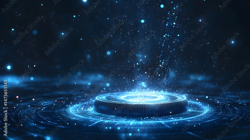 Leinwandbilder a vibrant platform emits radiant blue sparks, creating a mesmerizing light display. the gridded surf