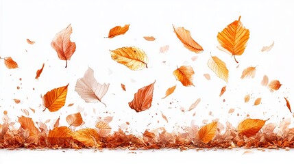 Autumn leaves falling against a white background (1)