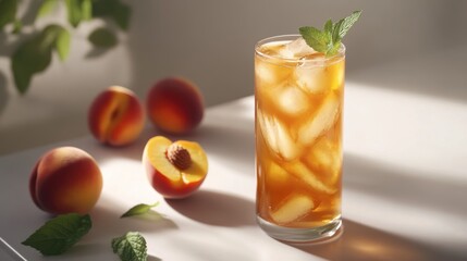 Refreshing iced peach tea