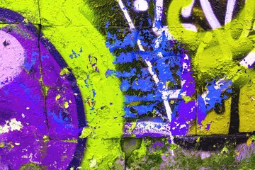 Abstract graffiti with fluorescent green, purple, blue colors. Funky urban 2000s style, vibrant...