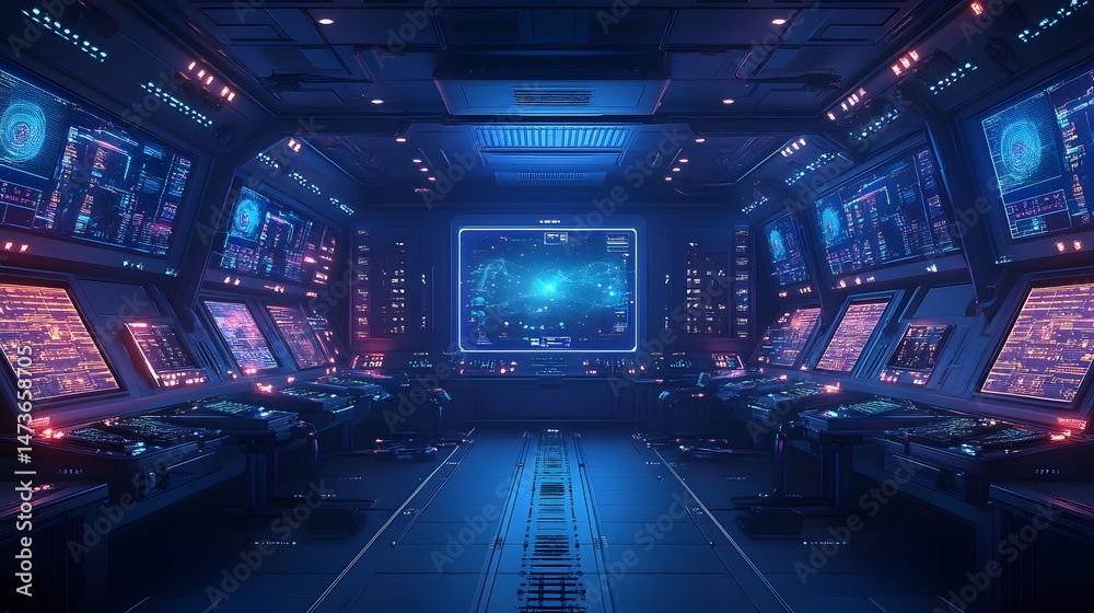Poster step into a futuristic control hub! immerse yourself in a world of high-tech wonders with luminous s