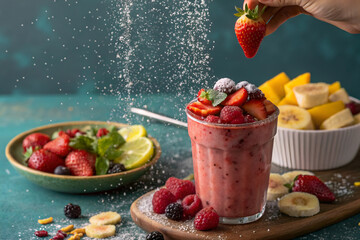 A refreshing and healthy smoothie made with fresh strawberries blueberries a