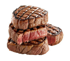 A stack of juicy steaks isolated on a transparent background, a PNG
