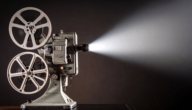 old movie projector on black background