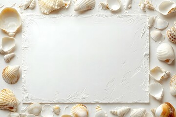 Chic minimalist seashell frame elegantly enhances beach-themed invitation designs for summer gatherings.