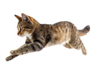 Agile cat jumping in mid-air capture of playful moment on a transparent background, cut out
