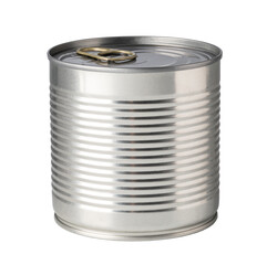 Closed tin can with ring pull on transparent background