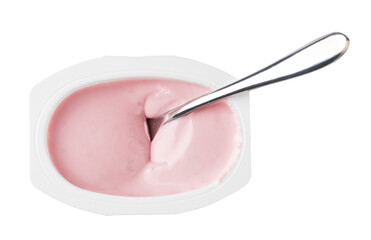 plastic cups with yogurt on transparent background