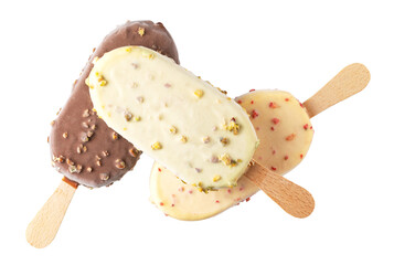 Ice cream in a glaze of white chocolate