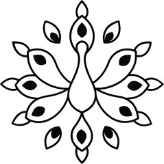 peacock made of diya and petals white background