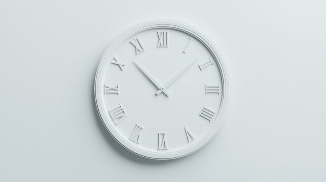 A white analog clock with Roman numerals and black hands.
