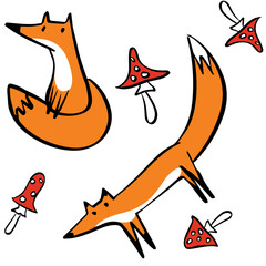 fox doodle seamless pattern kid drawing. Vector illustration