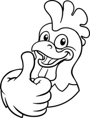 A chicken cartoon rooster cockerel bird mascot giving a thumbs up