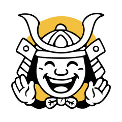 Smiling Samurai Warrior Character Vector in Chibi Style with Cute Face and Japanese Helmet for Cartoon Mascot Illustration and Asian Culture Emoticon Design Project