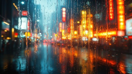 Obraz premium Rainy night city lights through window