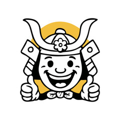 Samurai Chibi Character Vector in Cute Cartoon Style with Happy Emoji Expression and Traditional Japanese Helmet for Warrior Mascot Logo and Cultural Illustration Use
