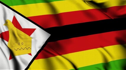 The National flag of Zimbabwe, Zimbabwe 3d flag, Flag of Zimbabwe 3d waving Animation, Zimbabwe waving 4K footage, close up flag for Independence day, 4K Resolution with Slow Motion.