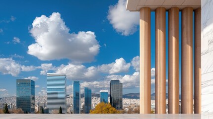 Dramatic Contrast between Historic Parthenon and Modern City Skyline of Athens