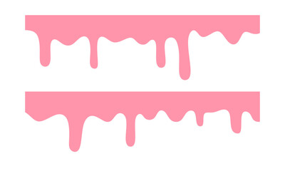 Pink liquid chocolate border. Melting ice cream, color paint, ice drops flowing down, Sweet liquid ice cream