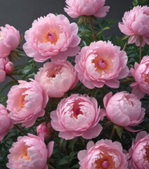 Obraz premium Full-blown pink peonies, lush and romantic, gentle background, summer, bloom