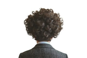 Back view of curly-haired man, isolated on a transparent background