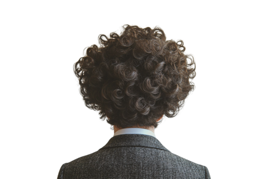 Back view of curly-haired man, isolated on a transparent background