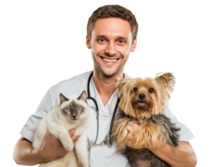 Free photo a veterinary with dog and cat