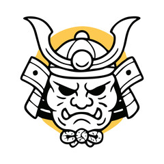 Cute Japanese Chibi Samurai Cartoon Character Vector with Traditional Helmet and Emoji Smile for Mascot Logo Illustration Design in Asian Culture Warrior and Funny Icon Style
