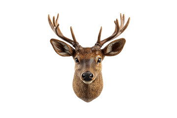 Detailed deer bust featuring youthful features and upright antlers, ideal for cozy cabin-style wall decor, isolated on a transparent background