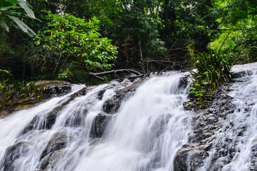 Beautiful Small Waterfall in summer Forest in jungle at Doi Saket Distric, Chiang Mai, Thailand