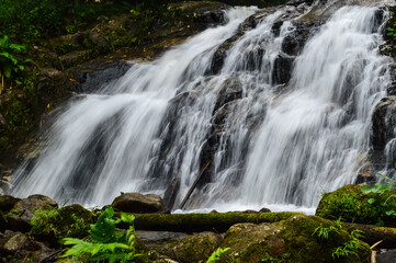Beautiful Small Waterfall in summer Forest in jungle at Doi Saket Distric, Chiang Mai, Thailand
