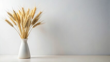 Wheat ears placed artfully in a sleek modern vase with clean lines and minimalist design , ears, arrangement