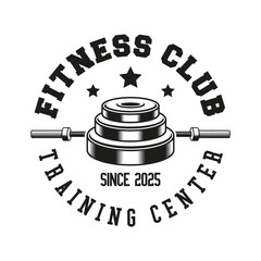 Monochrome fitness logo vector emblem isolated. Gym and fitness badge vector element Illustration. Design elements for gym and fitness logo vector emblem, badge, label in vintage style