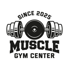 Monochrome fitness logo vector emblem isolated. Gym and fitness badge vector element Illustration. Design elements for gym and fitness logo vector emblem, badge, label in vintage style