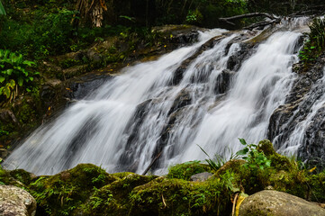 Beautiful Small Waterfall in summer Forest in jungle at Doi Saket Distric, Chiang Mai, Thailand