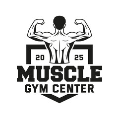 Monochrome fitness logo vector emblem isolated. Gym and fitness badge vector element Illustration. Design elements for gym and fitness logo vector emblem, badge, label in vintage style
