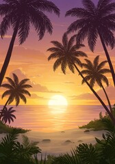 Obraz premium Serene Tropical Sunset Beach Scene