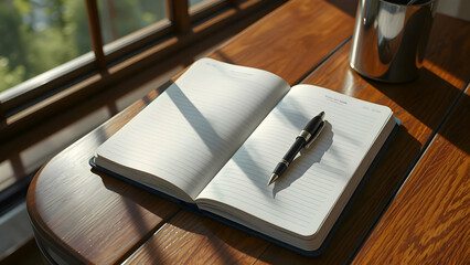 A Diary or a Journal on a Wooden Table Top near the Window