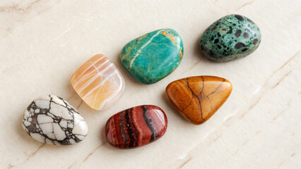 Collection of Polished Tumbled Stones  Vibrant Colors and Natural Textures for Healing and Decoration