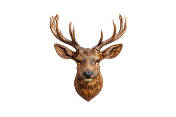 Stag wall mount with lifelike detailing and symmetrical antlers, adding forest-inspired charm to interiors, isolated on a transparent background