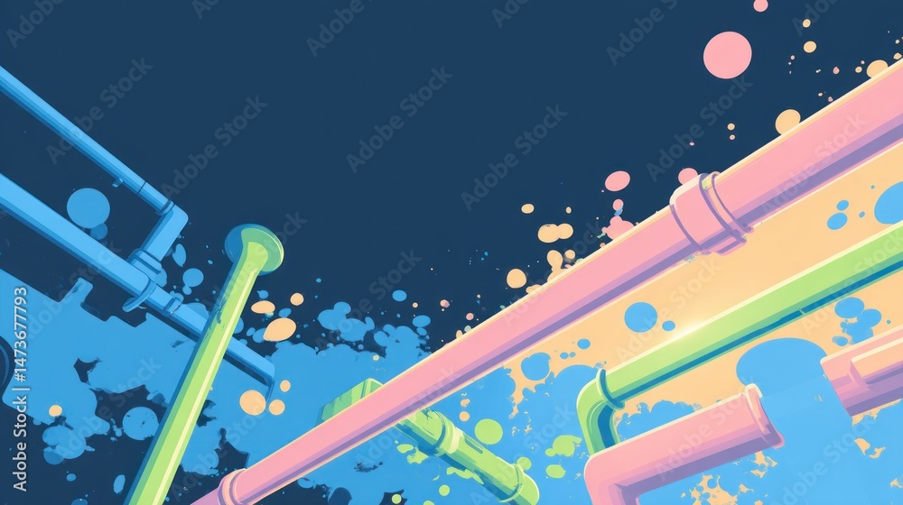 Poster abstract colorful pipes network system design art illustration