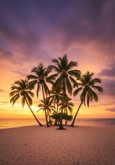 Obraz premium Silhouette Palm Trees on Tropical Beach at Sunset