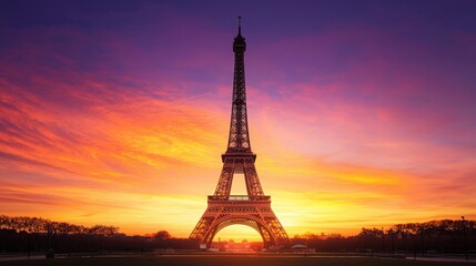 Striking Silhouette of Iconic European Landmark at Sunset with Vibrant Colors