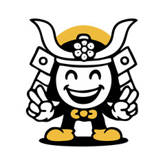 Cute Chibi Samurai Warrior Cartoon Character Vector with Helmet and Happy Smile for Asian Culture Mascot Logo and Emoji Icon Illustration in Japanese Style for Creative Projects

