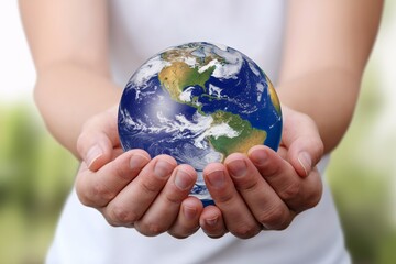 A person holding a globe in their hands, symbolizing care for the Earth and its environment.